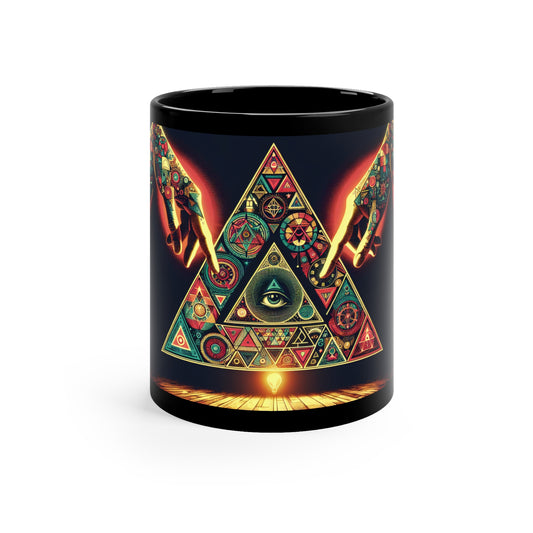 illuminati Design Mystical Triangle Coffee Mug – 11oz Artistic Black Mug with Intricate Design
