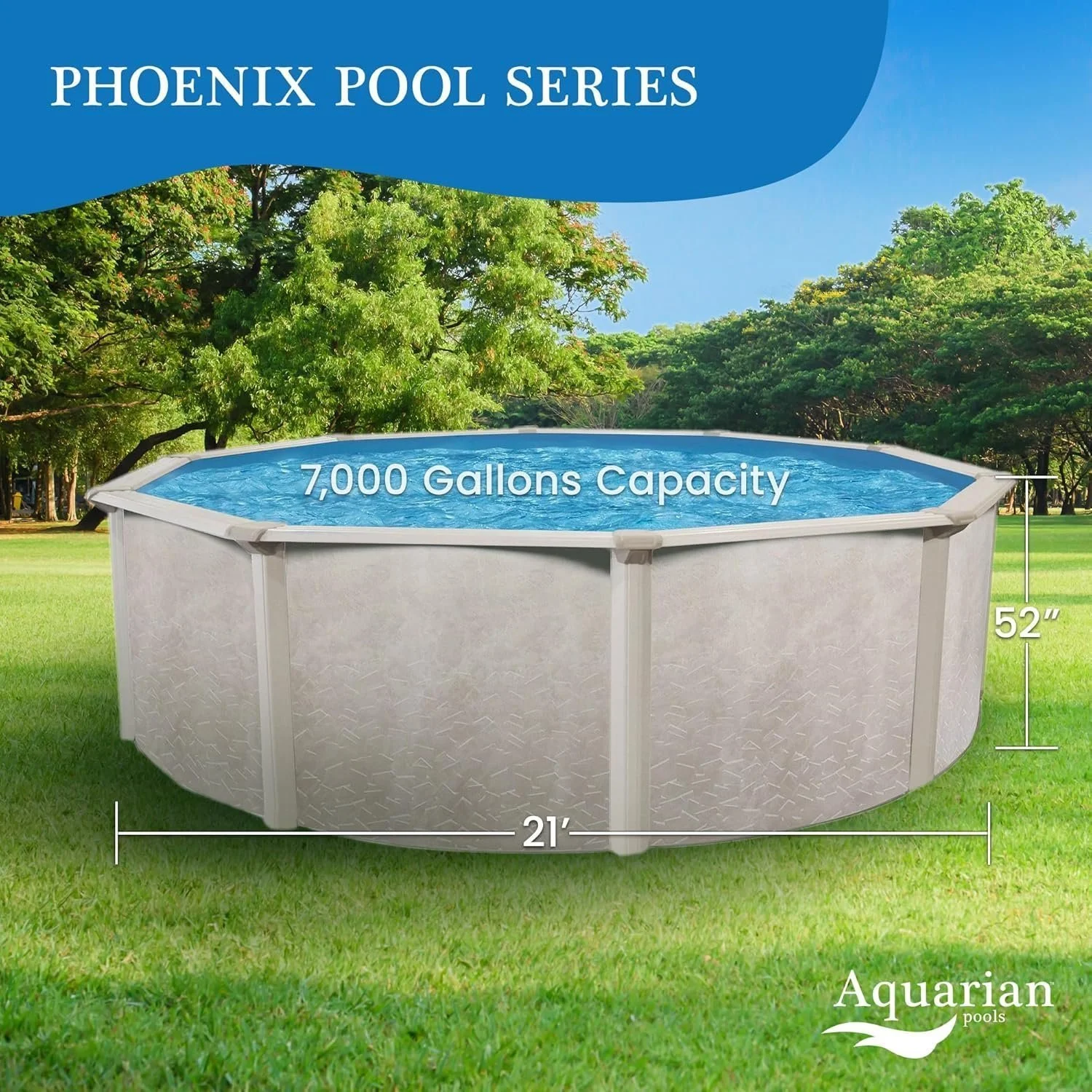 Aquarian 21ft x 52in Round Steel-Frame Above Ground Swimming Pool – Phoenix Series, DIY Outdoor Backyard Pool - Image 4