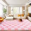 Area Rugs for Living Room Bedroom 9x12, Ultra Fluffy Shag Checkered Rug Modern Washable Carpet Soft Shaggy Non Slip Indoor Plush Fuzzy Rugs for Bedroom Dorm Office Home Aesthetic Decor, Pink and White - Image 4