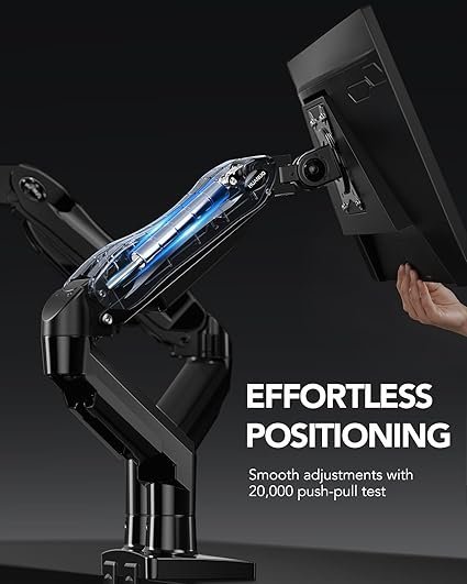 HUANUO FlowLift Dual Monitor Stand, Fully Adjustable Gaming Monitor Desk Mount for 13–32″ Computer Screens, Full Motion VESA 75x75/100x100 with C-Clamp & Grommet Base, Each Arm Holds 4.4 to 19.8 lbs - Image 2