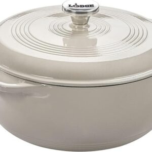 Lodge Essential Enamel Cast Iron Dutch Oven - Perfect for Bread Baking, Braising, Marinating & Slow Cooking - Features Moisture-Sealing Lid & Dual Handles - Kitchen Essentials - 6 Quarts - Oyster White