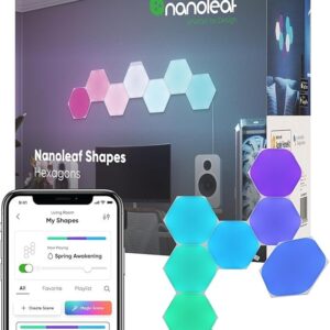 Nanoleaf Shapes LED Wall Lights, RGBW Smart Wall Panels with 16M+ Color, Compatible with Alexa & Google Assistant, Music Sync, DIY Gaming Light for Home Decor (Hexagons Smarter Kit 7 Pack)