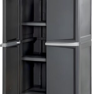 Sterilite 4 Shelf Cabinet, Heavy Duty and Easy to Assemble Plastic Storage Unit, Organize Bins in the Garage, Basement, Attic, Mudroom, Gray, 1-pack