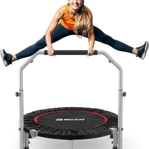 BCAN SP2 40/48" Foldable Mini Trampoline Max Load 330lbs/440lbs, Fitness Rebounder with Adjustable Foam Handle, Exercise Trampoline for Adults Indoor/Garden Workout | FED Fitness
