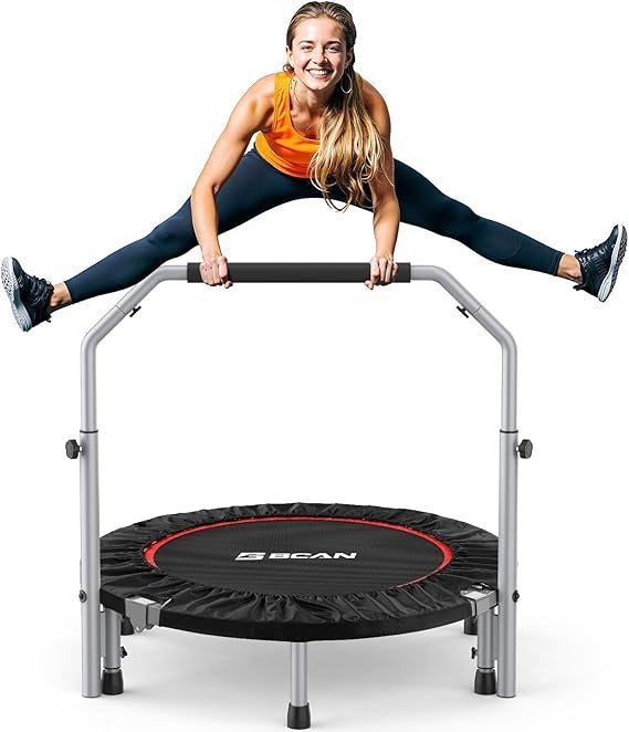 BCAN SP2 40/48" Foldable Mini Trampoline Max Load 330lbs/440lbs, Fitness Rebounder with Adjustable Foam Handle, Exercise Trampoline for Adults Indoor/Garden Workout | FED Fitness