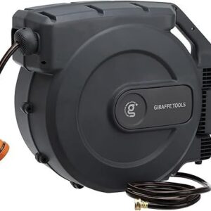 Giraffe Tools Retractable Garden Hose Reel 1/2 Inch x 155 with 5 ft Leader Hose, Heavy Duty, Any Length Lock, Slow Return System, Wall Mounted and 180 Deg Swivel Bracket