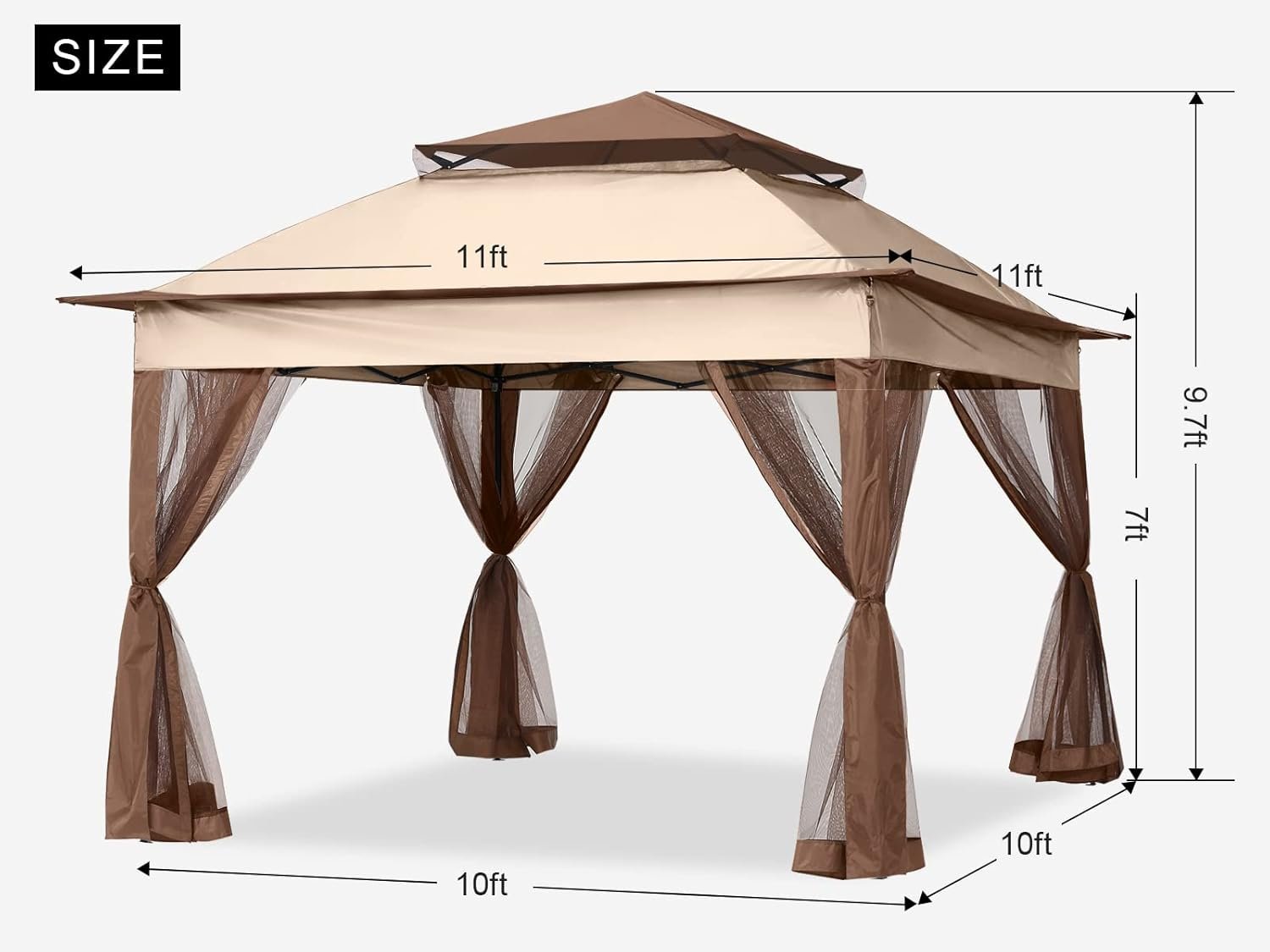 MASTERCANOPY Patio Gazebo Outdoor Pop Up Gazebo with Mesh Walls (11x11,Champagne) - Image 3