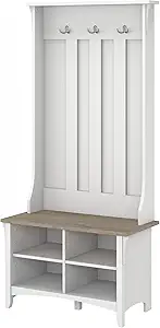 Bush Home Salinas Hall Tree with Shoe Storage Bench in Shiplap Gray and Pure White, Multi-Purpose Home Organizer, Entryway Solution with Seating and Hooks