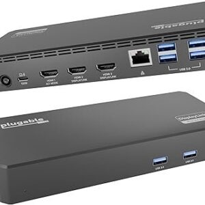 Plugable USB C Triple Display Docking Station | 100W PD, 3x HDMI (1x 4K 30Hz, 2x 1080p 60Hz), 6x USB 5Gbps Ports | Windows, macOS, ChromeOS Compatible - Enhance Productivity with Multi-Monitor Support