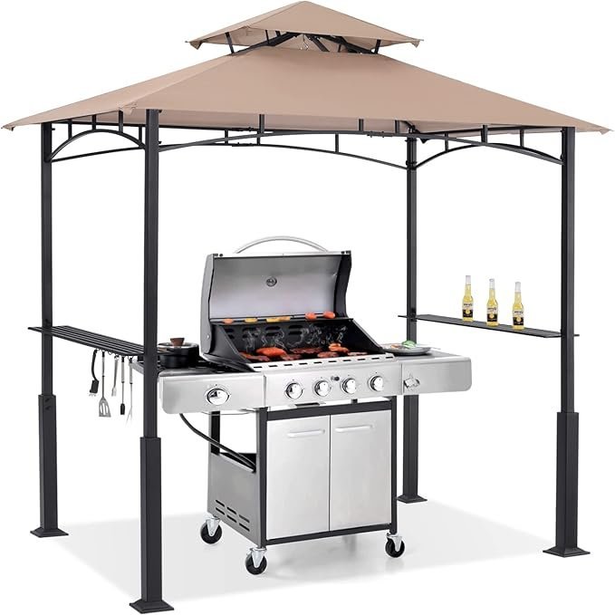 ABCCANOPY 8x5 Grill Gazebo - Outdoor BBQ Canopy Shelter with Led Light for Patio Backyard Grilling (Khaki)