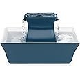 PetSafe Drinkwell Pagoda Fountain - Hygienic Ceramic Continuous Flowing Fountain - Elevated Upper Bowl & Double Free-Falling Stream Design - Minimalist Pet Hydration Station - 70 oz Capacity