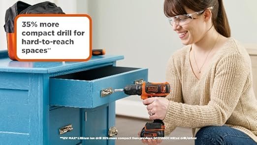 BLACK+DECKER 12V MAX Drill & Home Tool Kit, 60-Piece (BDCDD12PK) - Image 3