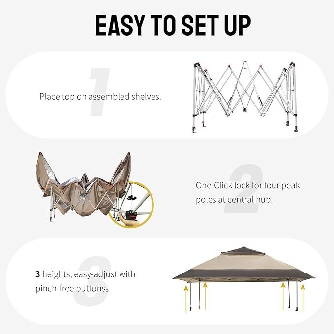 CROWN SHADES 13x13 Pop Up Gazebo, Canopy Tent, Gazebos on Clearance - Outdoor Gazebo for Backyard & Patio Furniture - Carpa Pop Up Tent with Wheeled STO-N-Go Cover Bag (Beige & Coffee) - Image 3