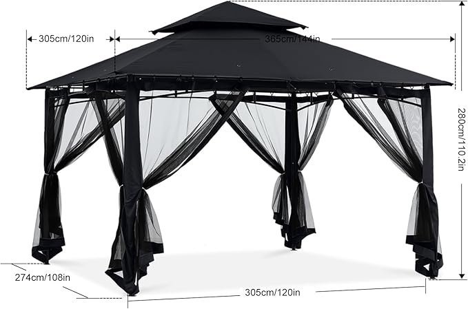 ABCCANOPY Gazebos for Patios 10x12 - Outdoor Steel Frame Gazebo with Mosquito Netting for Lawn Backyard Garden Deck (Black) - Image 3