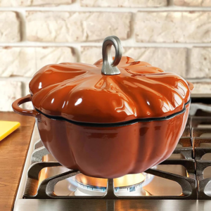 Special Halloween Pumpkin Cast Iron Dutch Oven 4QT (3.7L) Enameled Cocotte with Lid, Pumpkin Shape Cooking Pot for Soup, Stew, Bread & Casseroles, Serves 3–5