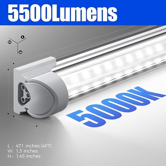 Barrina LED Shop Lights, 40W 5500LM 5000K, 4FT Integrated Fixture, V Shape,T8 Light Tube, Daylight White, Clear Cover, High Output, LED Shop Lights for Garage Warehouse Workshop Basement (Pack of 6) - Image 5