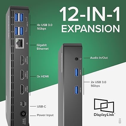 Plugable USB C Triple Display Docking Station | 100W PD, 3x HDMI (1x 4K 30Hz, 2x 1080p 60Hz), 6x USB 5Gbps Ports | Windows, macOS, ChromeOS Compatible - Enhance Productivity with Multi-Monitor Support - Image 3