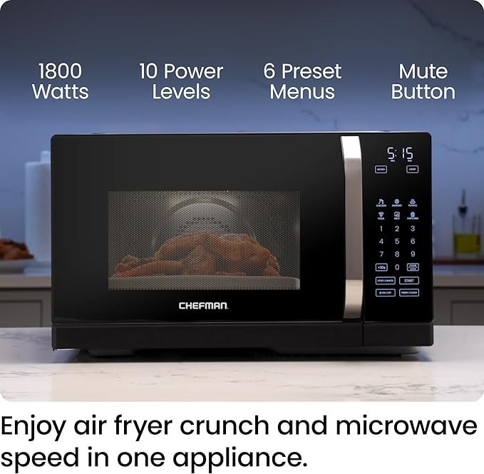 Chefman MicroCrisp Countertop Microwave Oven and Convection Oven, with Integrated Crisper, Guided Touchscreen Interface, 10 Power Levels, Mute Function, and Eco Mode, 1800W and 0.8 Cu. Ft. - Black - Image 5