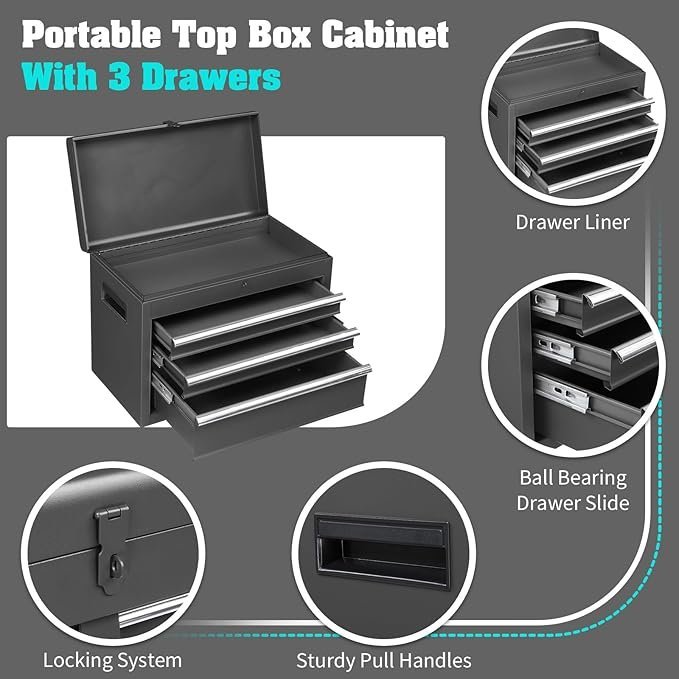 Winado 4-Drawer Rolling Tool Chest with Wheels & Lock, Tool Box with Large Storage Cabinet and Adjustable Shelf, Removable Portable Top Box for Garage, Warehouse, Factory - Image 3