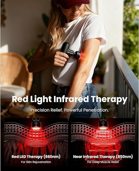 BOB AND BRAD Q2 Ultra Mini Massage Gun with Red Light Infrared Heating Head, Pocket-Sized Deep Tissue Massager for Muscle Therapy, HSA Portable Percussion Massage Gun for Pain Relief FSA Eligible - Image 4
