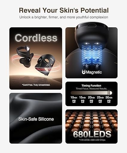 Click to see full view Red Light Therapy for Face and Neck, 4 Modes Cordless Face Mask Light Therapy with Neck Masks, 850nm Infrared & Red Light Mask, 2000mAh Rechargeable Light Therapy Skin Care At Home (680 Beads) - Image 2