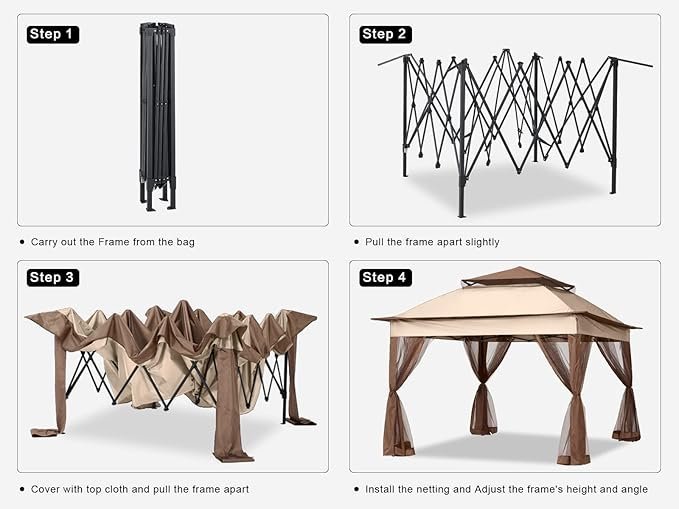 MASTERCANOPY Patio Gazebo Outdoor Pop Up Gazebo with Mesh Walls (11x11,Champagne) - Image 2