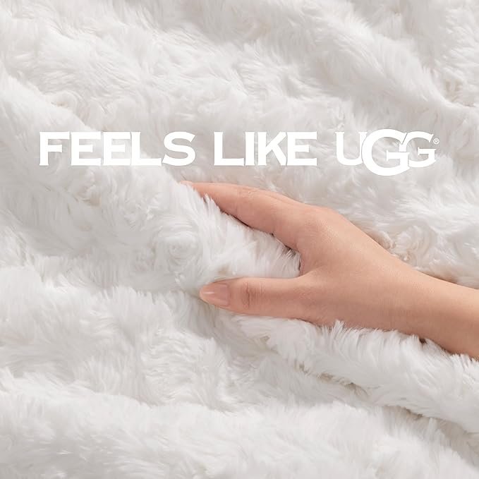 UGG Adalee Faux Fur Throw Blanket for Couch, Cozy Soft Blanket for Bed or Chair, Giftable Fluffy Throw, Machine Washable, Luxury Spring Home Decor, 50-inch x 70-inch, Natural White - Image 3