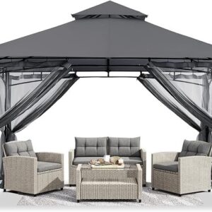 ABCCANOPY Gazebos for Patios 10x10 - Outdoor Steel Frame Gazebo with Mosquito Netting for Lawn Backyard Garden Deck (Dark Gray)