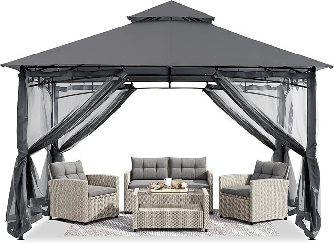 ABCCANOPY Gazebos for Patios 10x10 - Outdoor Steel Frame Gazebo with Mosquito Netting for Lawn Backyard Garden Deck (Dark Gray)