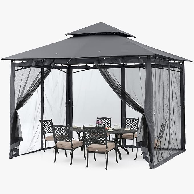 ABCCANOPY Gazebos for Patios 10x10 - Outdoor Steel Frame Gazebo with Mosquito Netting for Lawn Backyard Garden Deck (Dark Gray) - Image 4