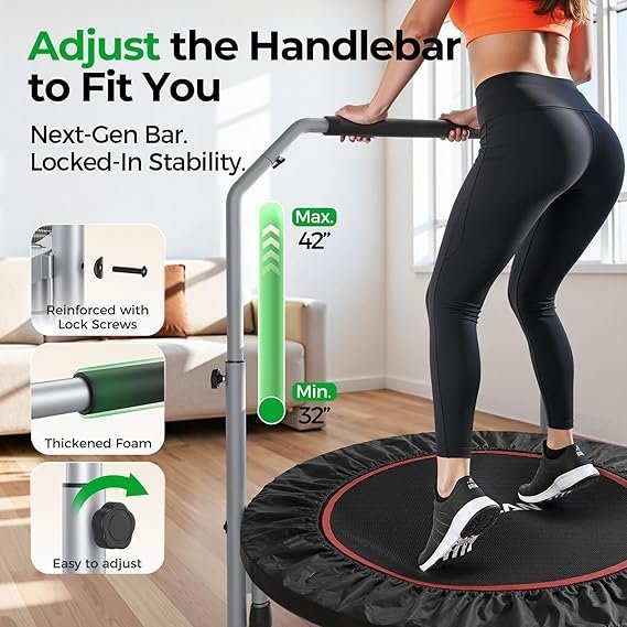BCAN SP2 40/48" Foldable Mini Trampoline Max Load 330lbs/440lbs, Fitness Rebounder with Adjustable Foam Handle, Exercise Trampoline for Adults Indoor/Garden Workout | FED Fitness - Image 4