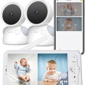 ARENTI Baby Monitor with 2 Cameras, 2K/3MP WiFi 6 Camera and Audio, 5-inch Wireless Screen, Smartphone App, Super Night Vision, Crying Detection, Auto Tracking, Temp&Humidity Sensor (D3 Set)