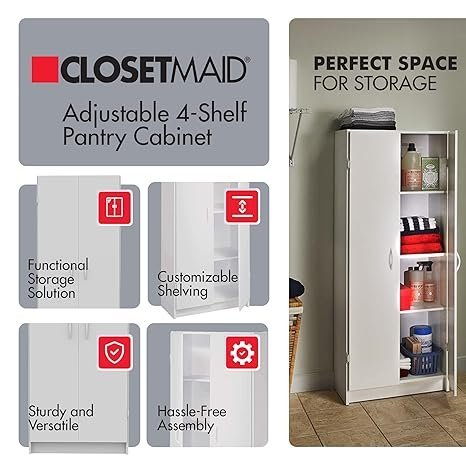 ClosetMaid Pantry Cabinet Cupboard with 2 Doors, Adjustable Shelves, Standing, Storage for Kitchen, Laundry or Utility Room, White - Image 3