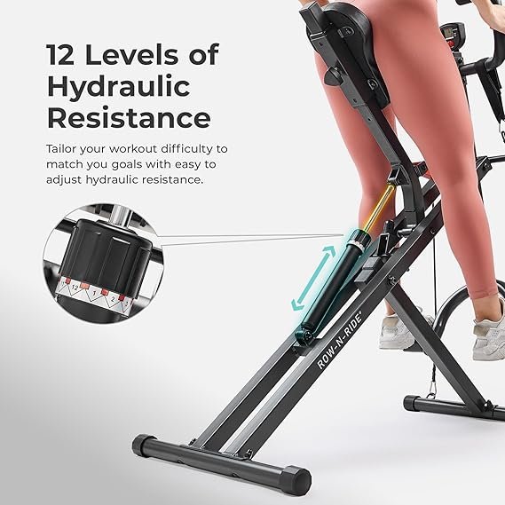 Sunny Health & Fitness Row-N-Ride PRO, Full Body Combo Squat Machine w/Optional Resistance Band, Easy Setup Ab Workout Exercise Equipment for Home, Whole Body Cardio, Optional SunnyFit App Connection - Image 4