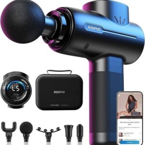 RENPHO Active+ Percussion Massage Gun, Mothers Day Gifts, 5 Adjustable Speeds for Back, Neck, Muscle Recovery - App Controlled Guided Courses, with Carry Case for Professional Athlete, Gym and Travel
