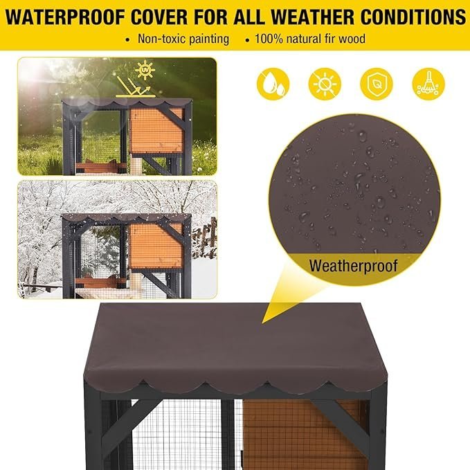Aivituvin Cat House Window Catio Outdoor Cat Enclosure Mobile Kitty Shelter on Wheels Pet Cage with Resting Box,Hammocks,Waterproof Cover - Image 3