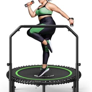 BCAN BT2 450/550LBS Mini Rebounder Trampoline for Adults with Bar, Fitness Trampoline with Bungees, Adjustable Handle, Stable & Quiet, Indoor Outdoor, Whole-Body Workout & Relaxation at Home-40IN/48IN