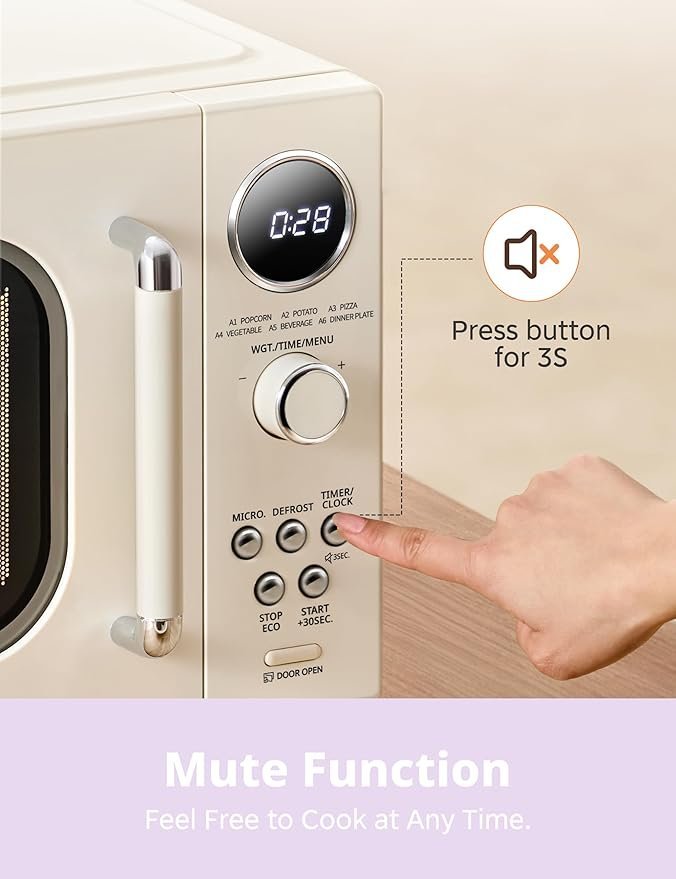 COMFEE' Retro Microwave Oven, Small Microwave with 6 Auto Menus, 0.9 cu.ft Countertop Compact Microwave with Multi-stage Cooking, Mute Function, LED digital, Apricot/900W, CMO-MMP02AA(AT) - Image 2