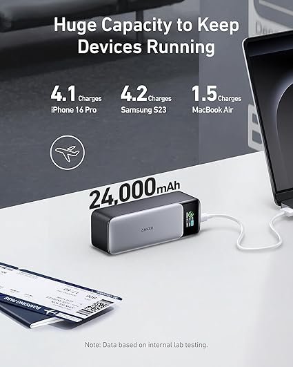 Anker 737 Power Bank, 140W Max 3-Port Laptop Portable Charger, 24,000mAh, Smart Display, Compatible with iPhone 16 / 15 / 14 Series, Vision Pro, Samsung, MacBook, and More - Image 3
