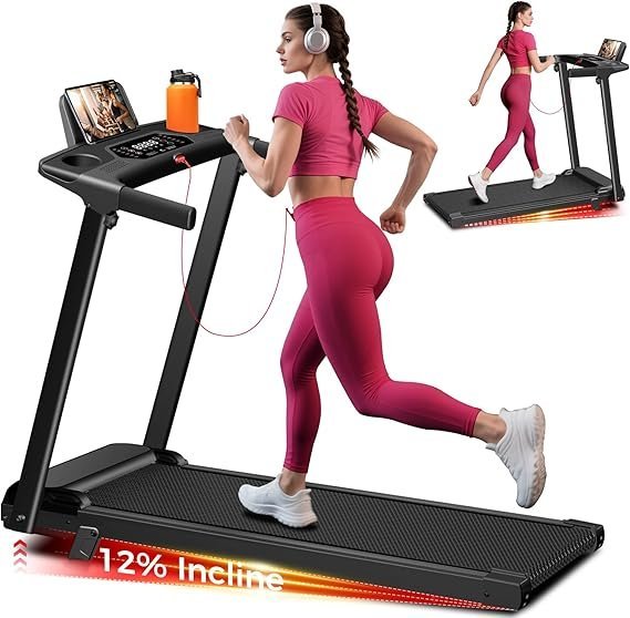 Aiteid Treadmill with Incline,3.0HP Small Treadmills for Home,Portable Electric Treadmill with Handles,Lightweight Walking Pad,Compact Running Treadmills,Walking Pad with Handle,300LBS Capacity(Black)