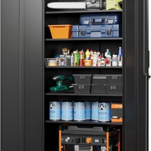 Letaya Metal Garage Storage Cabinets with Lock-72 Tall Tool Organizer Steel Lockers, 5 Adjustable Layers Shelves for Home,Office,Warehouse,Garage,(Black-72“) | with Lock, 72 Tall, Tool Organizer