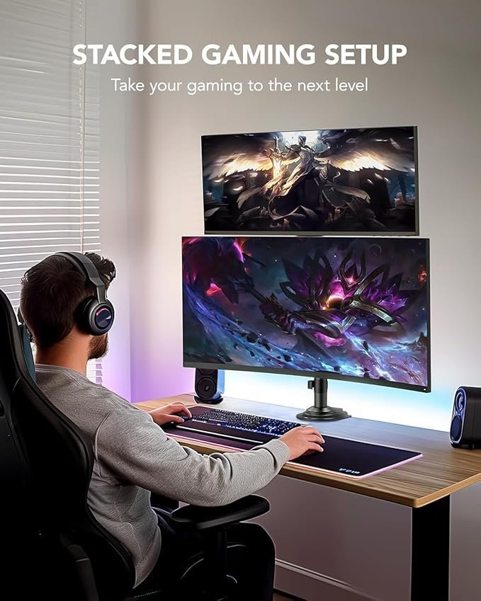 HUANUO 17-32 Inch Dual Monitor Stand, Vertical Dual Monitor Mount, Monitor Stand 2 Monitors, Ergonomic Adjustable Tilt/Swivel/Rotate, Weight Max 19.8 lbs, VESA 75/100mm - Image 2