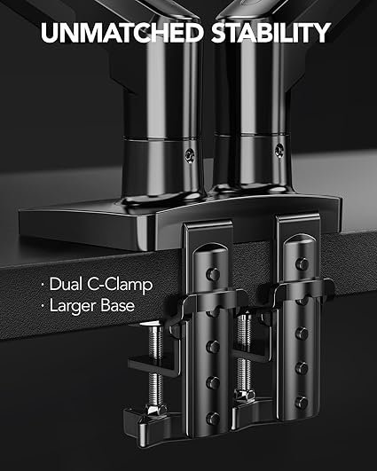 HUANUO FlowLift Dual Monitor Stand, Fully Adjustable Gaming Monitor Desk Mount for 13–32″ Computer Screens, Full Motion VESA 75x75/100x100 with C-Clamp & Grommet Base, Each Arm Holds 4.4 to 19.8 lbs - Image 3