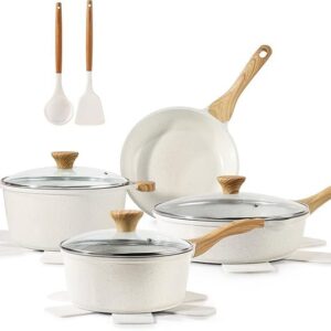 SENSARTE Nonstick Ceramic Cookware Set, 13-Piece Non-toxic Pots and Pans Set, Healthy Kitchen Cooking Set with Stay-Cool Handles, Silicone Tools and Pot Protectors, PFAS Free