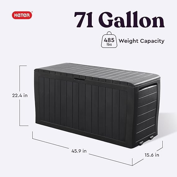 Keter Marvel Plus 71 Gallon Resin Deck Box-Organization and Storage for Patio Furniture Outdoor Cushions, Throw Pillows, Garden Tools and Pool Toys, Dark Grey - Image 5