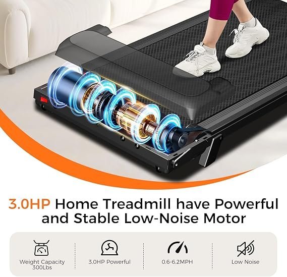 Aiteid Treadmill with Incline,3.0HP Small Treadmills for Home,Portable Electric Treadmill with Handles,Lightweight Walking Pad,Compact Running Treadmills,Walking Pad with Handle,300LBS Capacity(Black) - Image 5