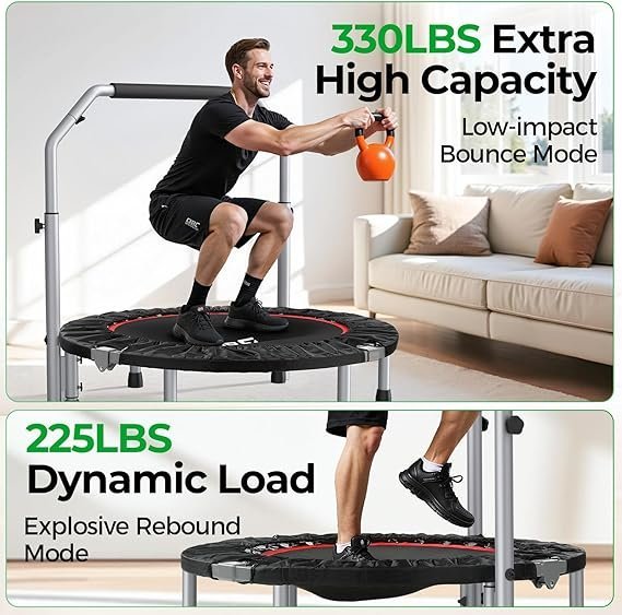 BCAN SP2 40/48" Foldable Mini Trampoline Max Load 330lbs/440lbs, Fitness Rebounder with Adjustable Foam Handle, Exercise Trampoline for Adults Indoor/Garden Workout | FED Fitness - Image 3