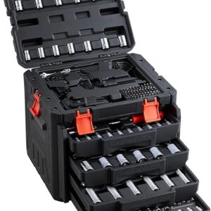 VEVOR Mechanics Tool Set and Socket Set, 1/4" 3/8" 1/2" Drive Deep and Standard Sockets, 450 Pcs SAE and Metric Mechanic Tool Kit with Bits, Combination Wrench, Hex Wrenches, Accessories, Storage Case