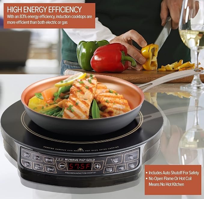 Nuwave Gold Precision Induction Cooktop, Portable, Powerful with Large 8” Heating Coil,100°F to 575°F, 3 Wattage Settings, 12” Heat-Resistant Cooking Surface - Image 4