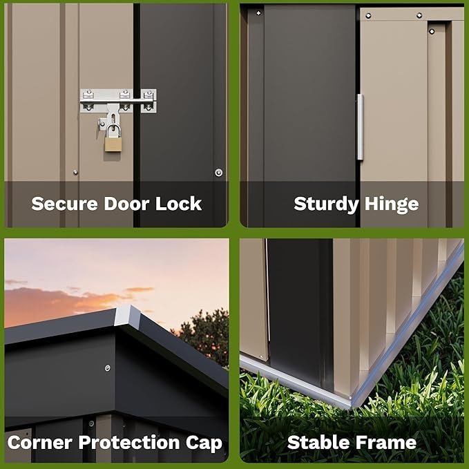 Patiowell 5x3 FT Outdoor Storage Shed, Tool Shed with Sloping Roof and Lockable Door, Metal Shed for Backyard Garden Patio Lawn, Brown - Image 2